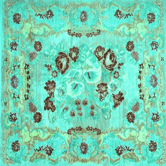 Ahgly Company Machine Washable Indoor Square Abstract Turquoise Blue Contemporary Area Rugs, 8' Square