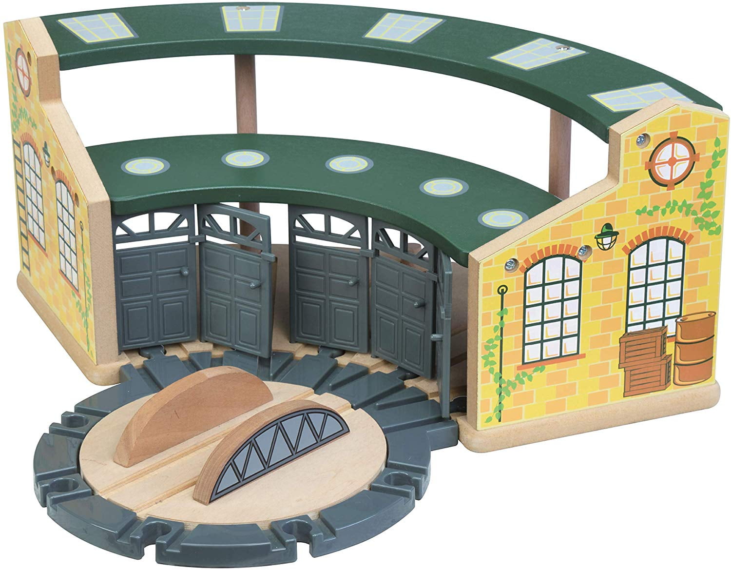 Wooden Train Round House with Turntable for Kids Ages 3 and Up