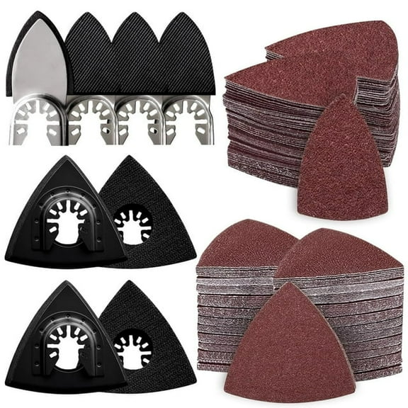 Square 104Pcs Oscillating Tool Sanding Pads Kit, 2Pcs Triangle Sanding Pads and 2Pcs Finger Sanding Pad, 100Pcs Multitool Sandpaper Set, Grit Fit for Finishing Wood Sanding