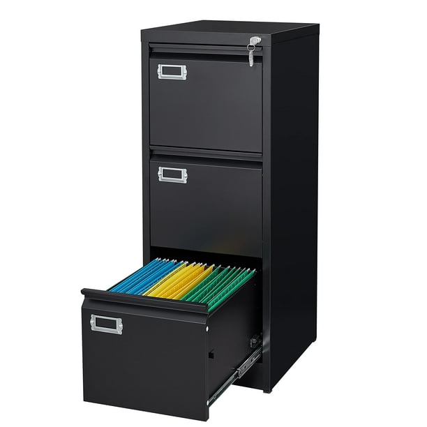 STANI 3 Drawer Black File with Lock, Filing for Home