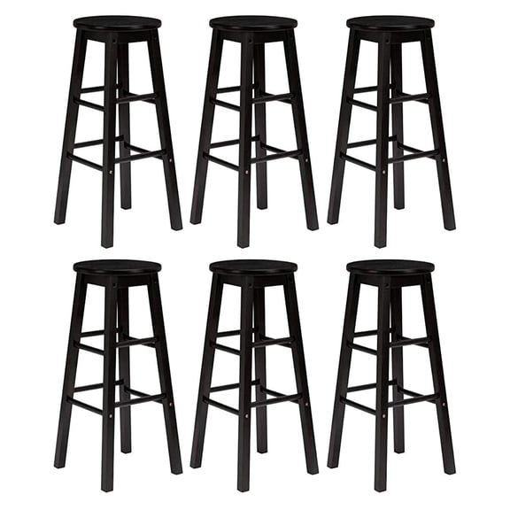 PJ Wood Classic Round-Seat 24-Inch Kitchen Counter Stools, Black (6 Pack)