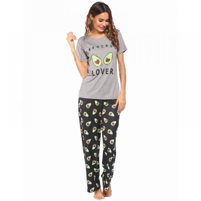 Pajama Suit For Ladies Cotton Short-sleeved Printed Home Wear Solid Color Pajama Two-piece Set 2XL
