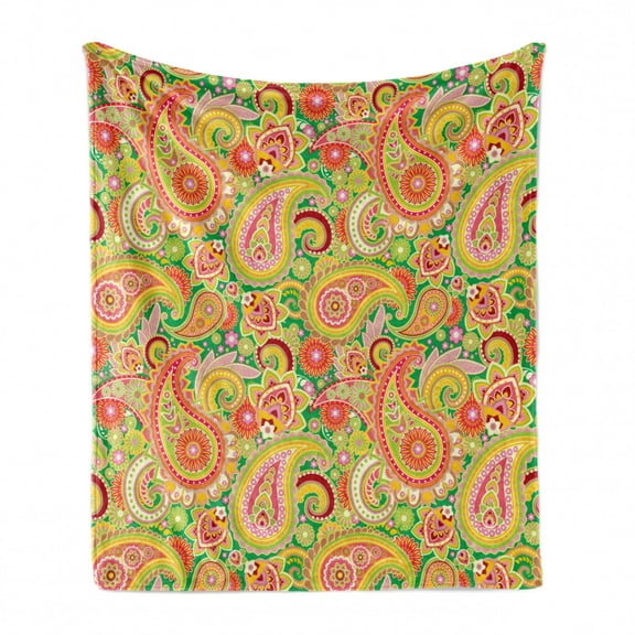 Paisley Soft Flannel Fleece Throw Blanket, Traditional Persian Teardrop Pattern Print Eastern Elements Vintage, Cozy Plush for Indoor and Outdoor Use, 50" x 70", Multicolor, by Ambesonne