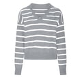 thumbnail image 4 of vigerkar Women Striped Sweater V Neck Sweaters Woman Cute Sweater Trendy Knit Long Sleeve Loose Pullover Sweaters (Grey, 3XL), 4 of 8