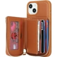 thumbnail image 5 of iPhone 14 Phone case Wallet with Zipper Card Holders for Women, iPhone 14 Case Wallet with Credit Card with Ring Kickstand Zipper Stand Case for iPhone14 - Brown, 5 of 18
