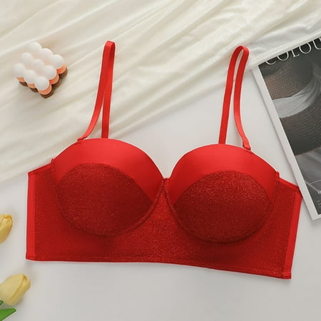 Itsame 1 Pack Everyday Casual Bra Set Womens Full Support Bra Tie Back Wireless Comfort Bralette Red Size 70B