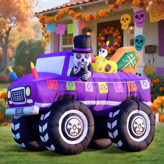 Camión monstruo inflable DomKom de 213 cm para Halloween con LED
