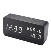 Amdohai Desk Wooden Alarm Clock with Voice Control Date Temperature Adjustable 3 Brightness Display LED Digital Alarm Clocks for Bedroom Bedside