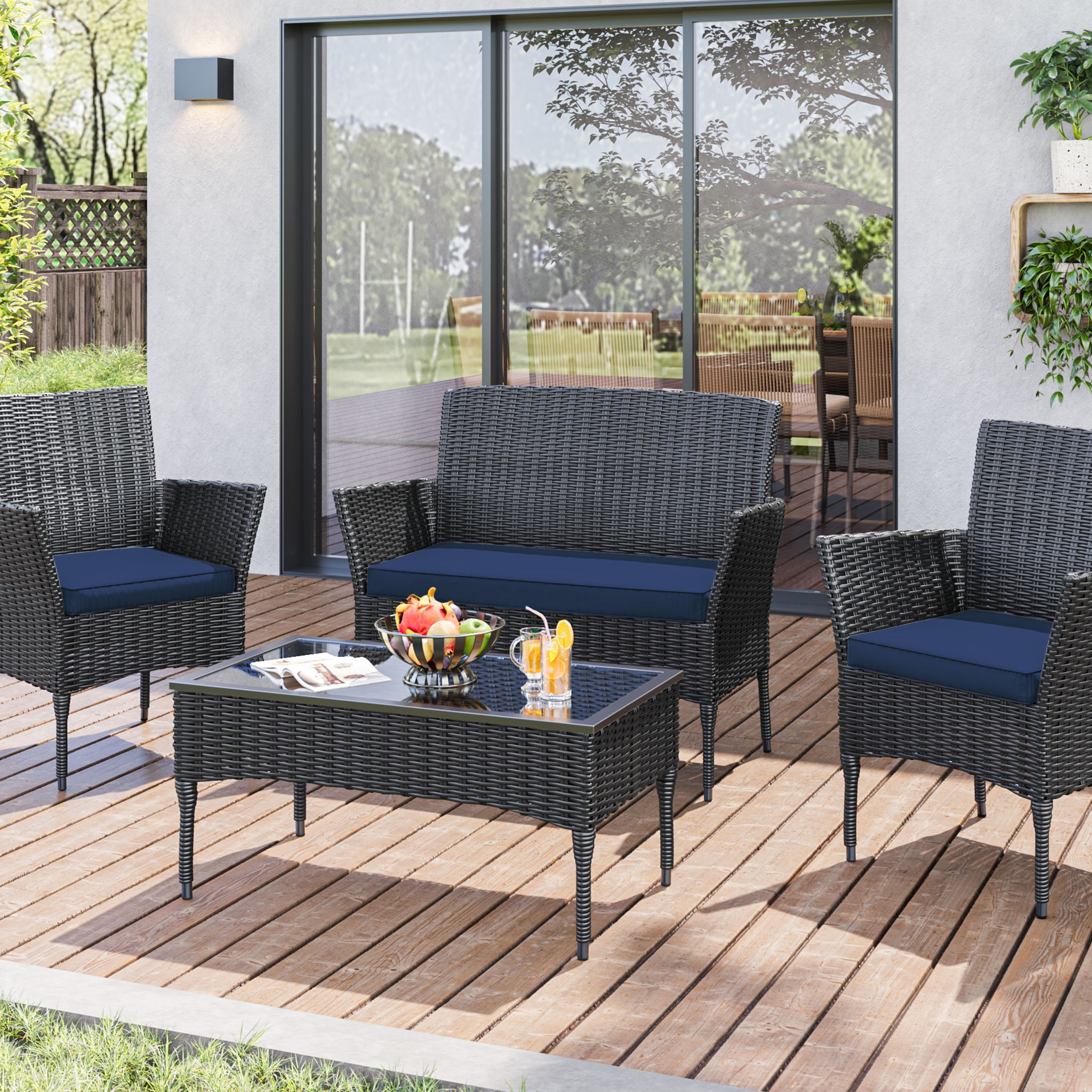 Snubbull 3 Pack Loveseat Cushion Set, 36" x 18" x 3" Waterproof Outdoor Chair Replacement Cushions for 4-Seater Wicker Rattan Patio Furniture, Blue