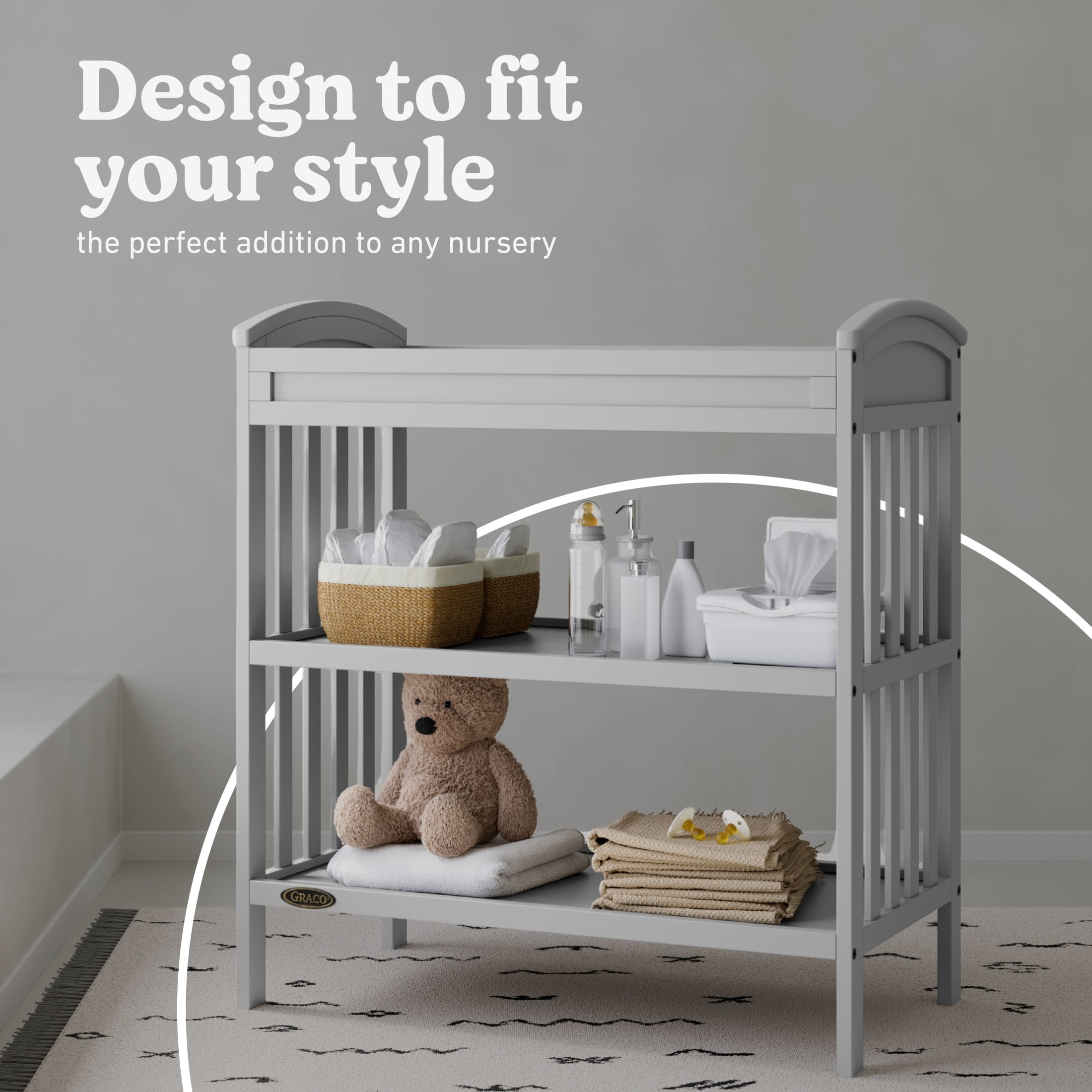 Graco Benton Infant Changing Table with Bonus Water-Resistant Changing Pad, Pebble Gray