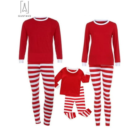 

Gustave Family Christmas Pajamas Winter Family Matching Sleepwear Long Sleeve Cotton Blouse and Striped Bottoms Set Nightgown Men Size M