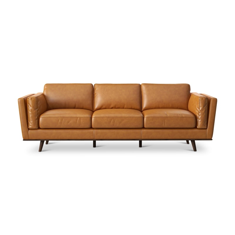 Austin 89 Mid Century Modern Cushion Back Genuine Leather Sofa Couch 3 Seater Light Brown For Living Room Bedroom Apartment Dorm Office Tan Com Austin 89 Mid Century Modern Cushion, Tan Brown Sofa Bed