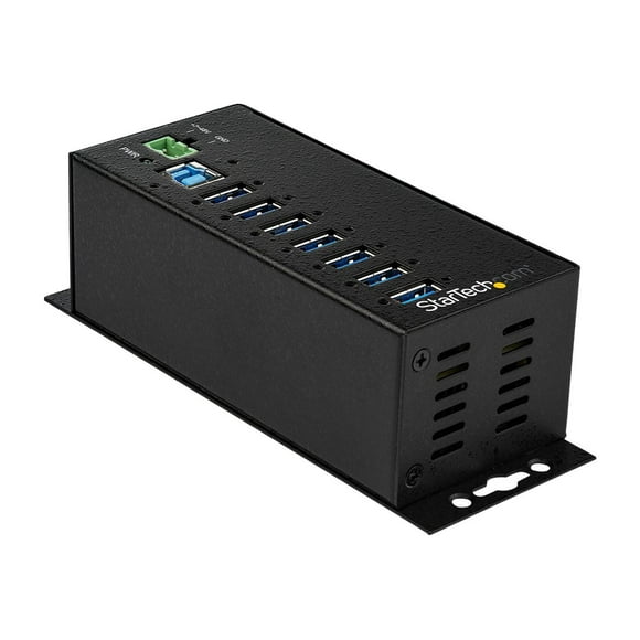 StarTech.com 7 Port USB Hub with Power Adapter, Surge Protection, Metal Industrial USB 3.0 Data Transfer Hub, Din Rail, Wall or Desk Mountable, High Speed USB 3.1/USB 3.2 Gen 1 5Gbps Hub - Windows/macOS/Linux (HB30A7AME) - Hub - 7 x USB 3.2 Gen 1 - DIN rail mountable, wall-mountable - TAA Compliant - for P/N: ITB20D3250
