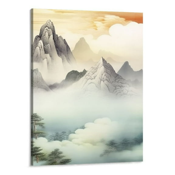 Creowell Mountain Landscape Abstract Painting Canvas Wall Art For Living Room Bathroom Wall Decor For Bedroom Kitchen Artwork Canvas Prints Modern Framed Office Home Decor Watercolor Picture 16x20 In