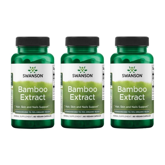 Swanson Bamboo Extract - Natural Hair, Skin and Nails Supplement - 70% Silica Content Supporting Collagen Formation & Bone Growth - (60 Veggie Capsules, 300mg Each) 3 Pack
