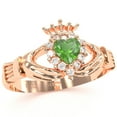 thumbnail image 2 of Claddagh Peridot Diamond Ring In Solid 14k Rose Gold, 2 of 6