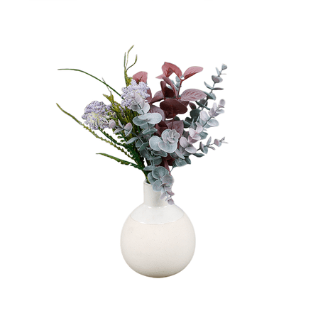 Home Decor Collection 14” Artificial Mixed Floral Arrangement in Sand White Ceramic Vase Made for Tabletops – 1.3 lbs