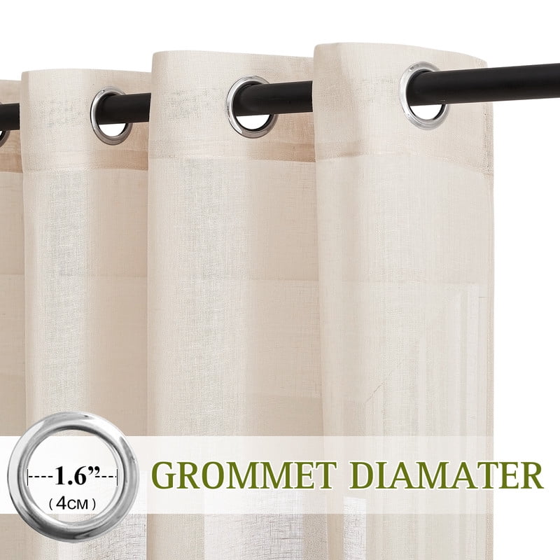 NICETOWN Linen Curtains for Bedroom 63 inches Long, Rod Pocket Linen sheer curtains Light Filtering Privacy Vertical Window Curtains & Drapes, 52"x63", Beige, 2 Panels