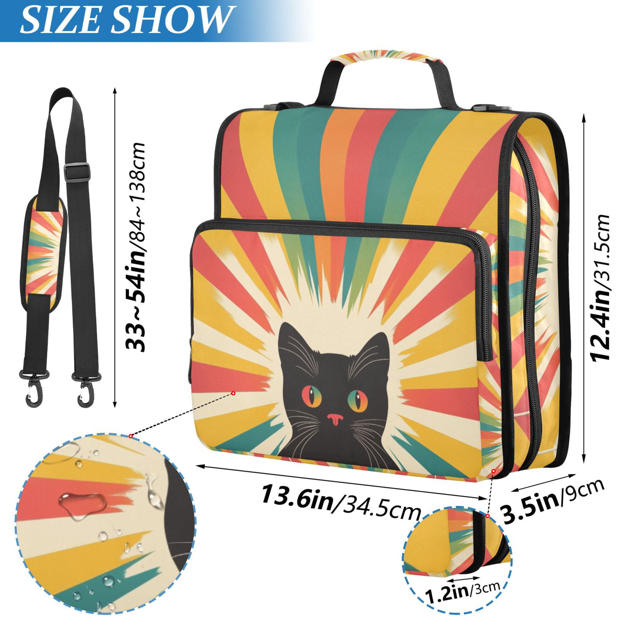 FORMRS Zipper Binder with Shoulder Strap 2-inch Ring 500 Sheet Capacity File Bag, Colorful Black Cat