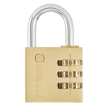 Brinks 40mm Resettable Combination Padlock with 3 Dials - Solid Brass Body and 1-3/16 inch Shackle