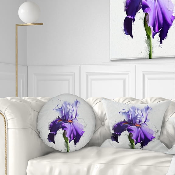 Designart Beautiful Blue Iris Watercolor Sketch - Floral Throw Pillow - 12x20