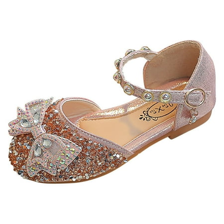 

Odeerbi Clearance Girls Sandals Toddler Shoes Baby Girls Cute Fashion Pearl Bow Sequins Non-slip Small Leather Princess Shoes