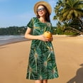 thumbnail image 4 of Naloa Thorns Of Macro Cactus Print Womens Summer A-Line Dress with Pockets,Short Sleeve Dresses,Flowy Beach Swing Dress for Vacation Travel, 4 of 6