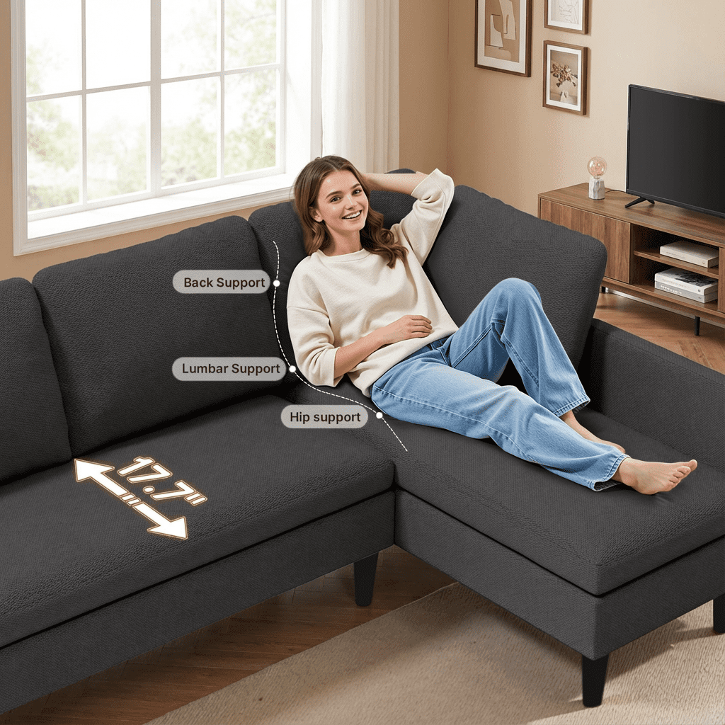 Aiho 79.1" Sectional Couch, L-Shaped Modular Sofa Bed with Deep Seat & Soft Seat Cushions, Convertible Sofa Bed for Living Room, Apartment, Dark Gray