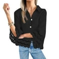 thumbnail image 4 of CheerKidz Women's Loose Cotton Linen Shirt 3/4 Sleeve Round Neck Tops Casual Blouse Breathable Natural Fabric Boho Style(Black,S), 4 of 8