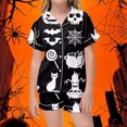 thumbnail image 2 of Halloween Pajamas Kids Size 12-13 Years Childrens Striped Sleepwear Short Sleeve Top with Shorts Soft Comfort Girls' Pajama Sets Black, 2 of 4