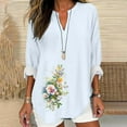 thumbnail image 2 of BangWanChi Long Sleeve Shirts for Women Women's Casual Plant Floral Print V-neck Rolled Up Sleeve Shirt T-Shirt Long Sleeved Top, 2 of 4