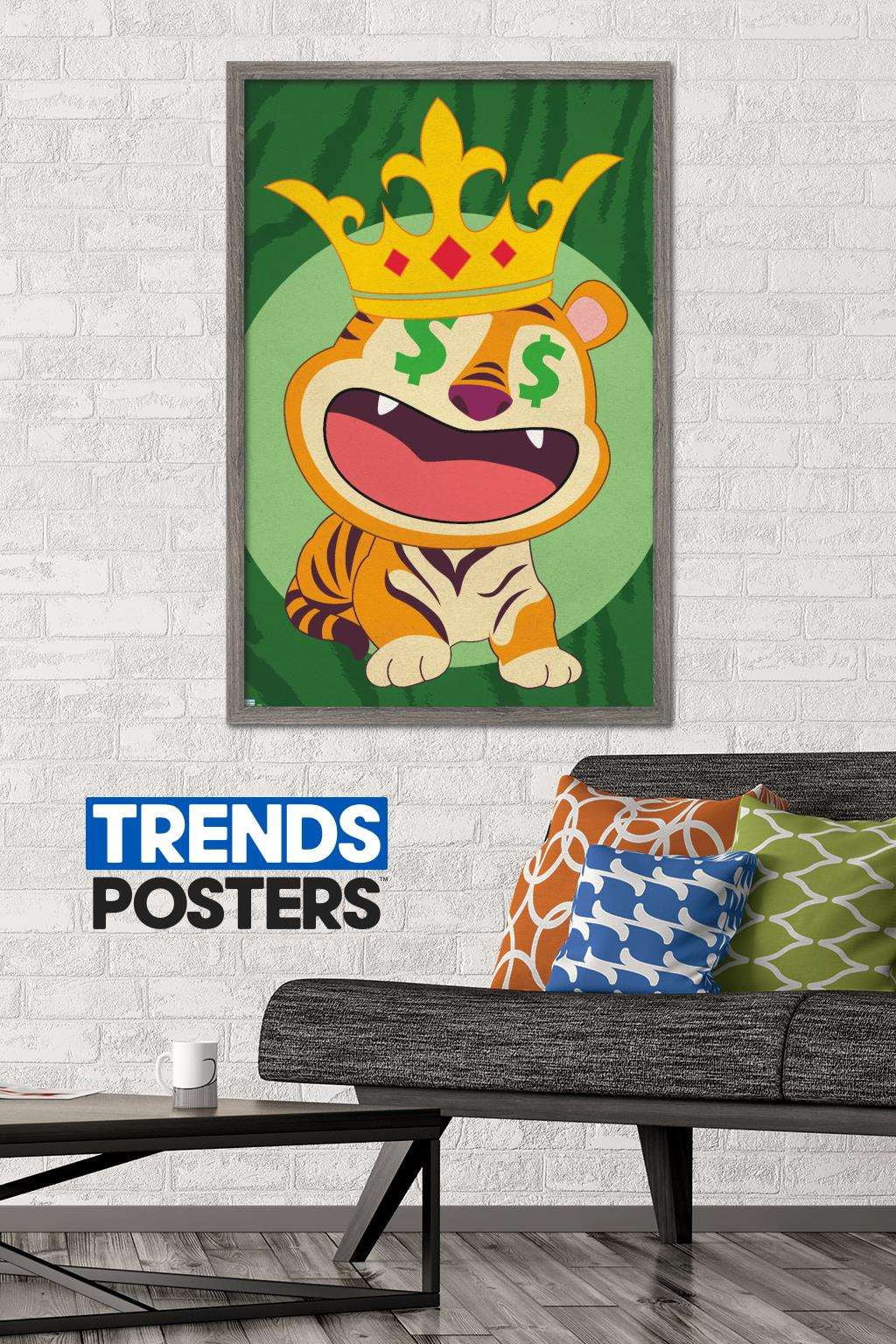 Tiger with Crown Wall Poster, 22.375" x 34", Framed