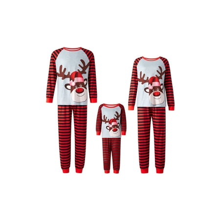 

Frobukio Parent-Child Pajama Set Christmas Family Matching Homewear Cartoon Elk Print Tops + Striped Pants Pajamas Set Red 9-12 Months