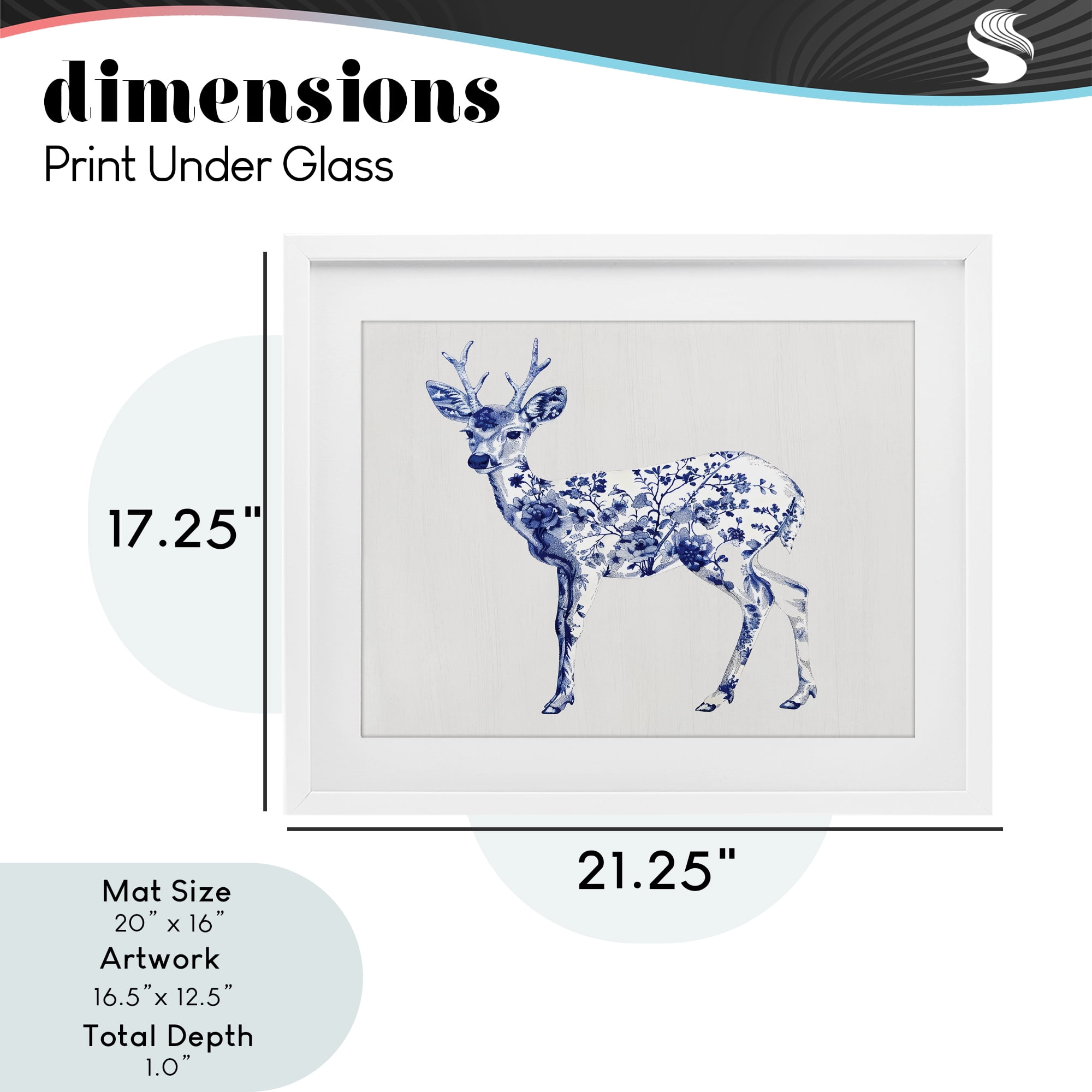 Graceful Toile Deer White Framed Print Under Glass, design by Lettered and Lined