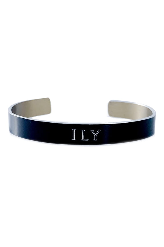 ILY for I Love You Black Cuff Bracelet for Boyfriend Husband Anniversary Gift