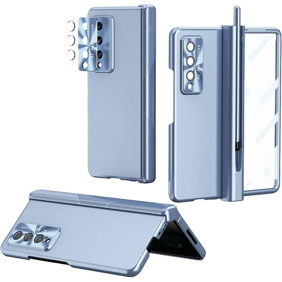 Case Compatible with Samsung Galaxy Z Fold 3 with Screen Protector Magnetic Hinge Full Protective Case with S Pen-Blue