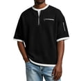 thumbnail image 5 of Dwelliawo Mens Polo Shirts Short Sleeve Golf Oversized Waffle Shirt with Collar Casual Comfort Tshirts Heavyweight Quarter Quarter Zip Henley Shirts Black S, 5 of 7