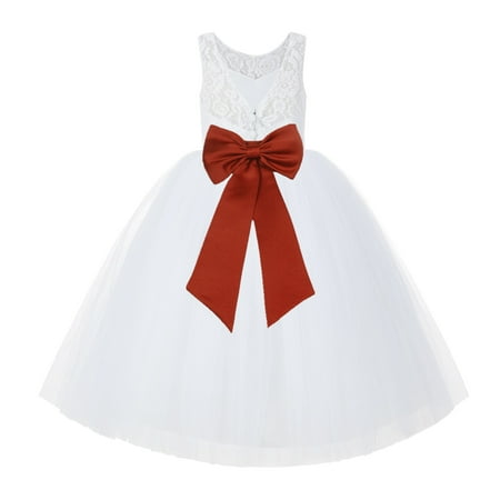 

White Lace Back Tutu Tulle Flower Girl Dress Communion Baptism 212noFT
