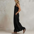 thumbnail image 7 of Women's 100% Cotton Wide Leg Jumpsuit with Pockets, Sleeveless Crew Neck Ruffle Hem, Mid Elastic Waist, Casual Lounge Summer | VerBelle,Black L, 7 of 7