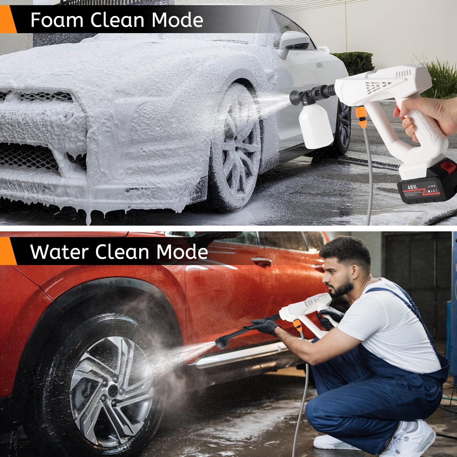 Portable Cordless Pressure Washer, 870 PSI Handheld High-Pressure Water Spray Wash Battery Powered Pressure Washer with 6-in-1 Nozzle for Garden Car Floor Yard Fence Wall Cleaning