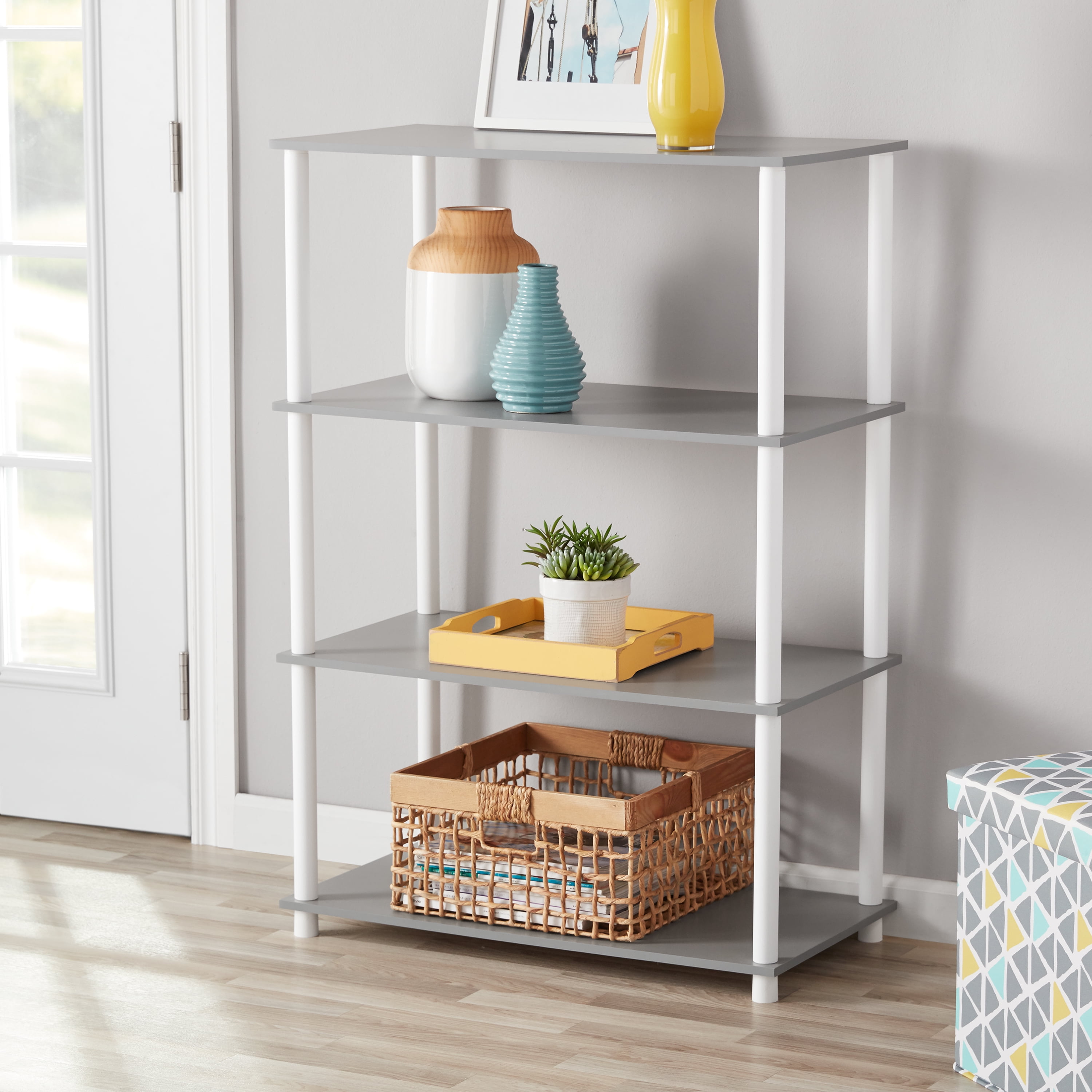 Mainstays No Tools 4-Shelf Storage Bookcase, Gray