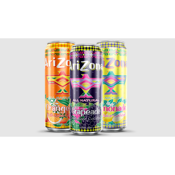 AriZona Orangeade, Grapeade & Lemonade Variety Pack, 22 fl oz Big Cans, 12 Count (4 Each Flavor)