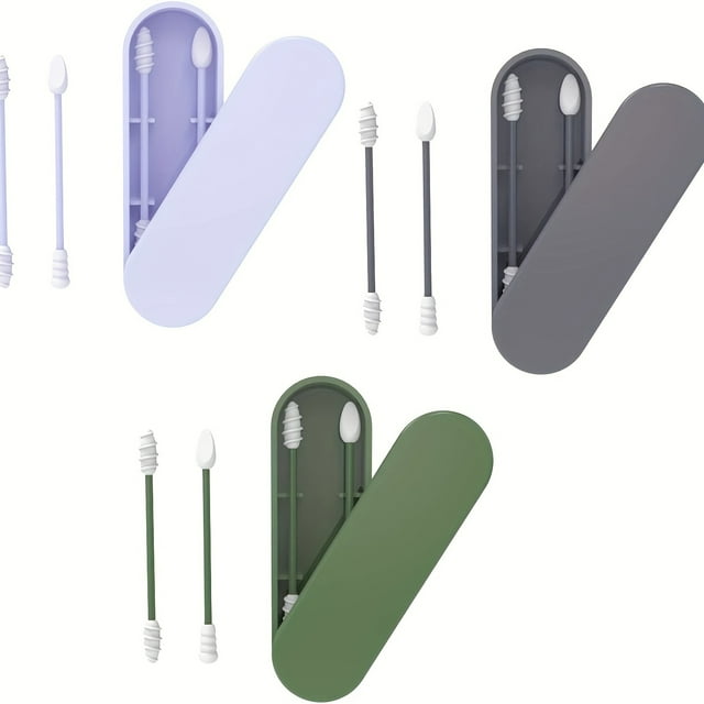 2pcs Reusable Silicone Ear Swabs with Case - Cleanable Double-Tipped Buds for Travel and Makeup - Portable and Convenient