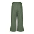 thumbnail image 5 of Charella Womens Linen Cropped Pants Wide Leg Drawstring Elastic Waist Casual Loose Trousers with Pockets (L, Army Green), 5 of 5