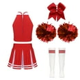 thumbnail image 2 of TiaoBug Kids Girls Cheer Leader Costume Cheerleading Halloween Uniform Top with Pleated Skirt Hair Tie Socks A Red 8, 2 of 5
