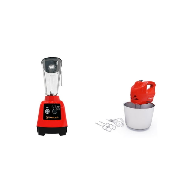 Combo Licuadora Comercial Bosstech B6 2000W y Batidora 200W rojo