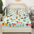 thumbnail image 3 of Cartoon Dachshund Bed Sheets Queen,Watercolor Flower Bedding Set Teens,Kawaii Puppy Flat Fitted Sheet,Cute Pet Dog Paw Print Top Sheet with Deep Pocket,Soft Cozy, 3 of 6