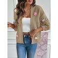 thumbnail image 5 of Women'S Cropped Cardigan Long-Sleeved Sweaters Boho Crochet Floral Embroidery Oversized Knit Outwear Camel Color L, 5 of 9