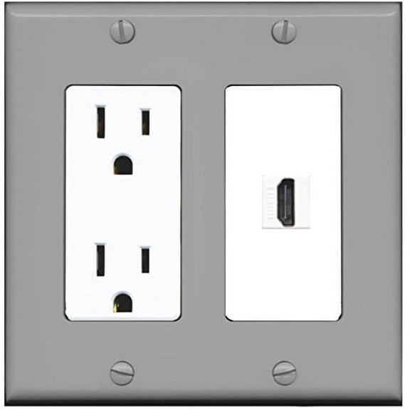 RiteAV - 15 Amp Power Outlet and 1 Port HDMI Decorative Type Wall Plate - Gray/White