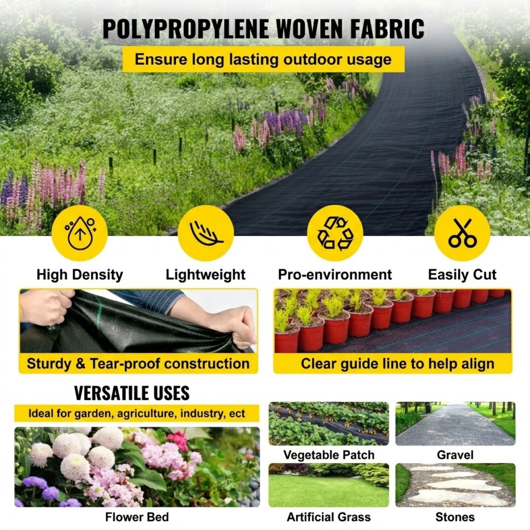 6 x 300 ft Weed Barrier Landscape Fabric, 3.2 Oz Heavy Duty PP Woven Ground Cover, 20-Year Durability